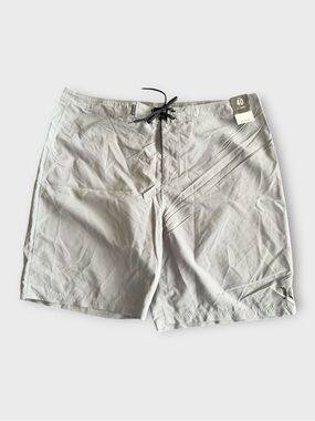 Hurley Men's Light Gray Swim Board Shorts with Black Drawstring